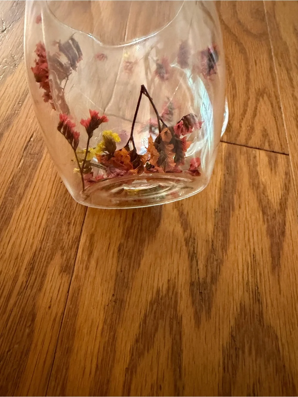 Clear Acrylic Decorative Mug Cup with Pink Floral Accents Dried Flowers